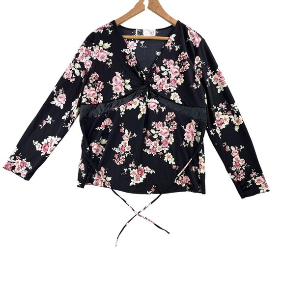 Tomorrow's Mother Tops - Tomorrow's Mother Top Womens Large Black Floral Maternity Nursing Wrap Blouse